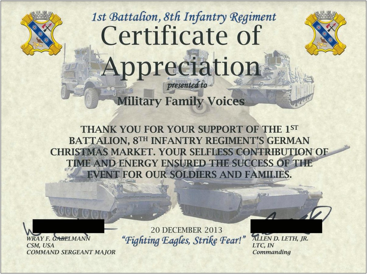Army Certificate Of Appreciation Template Free