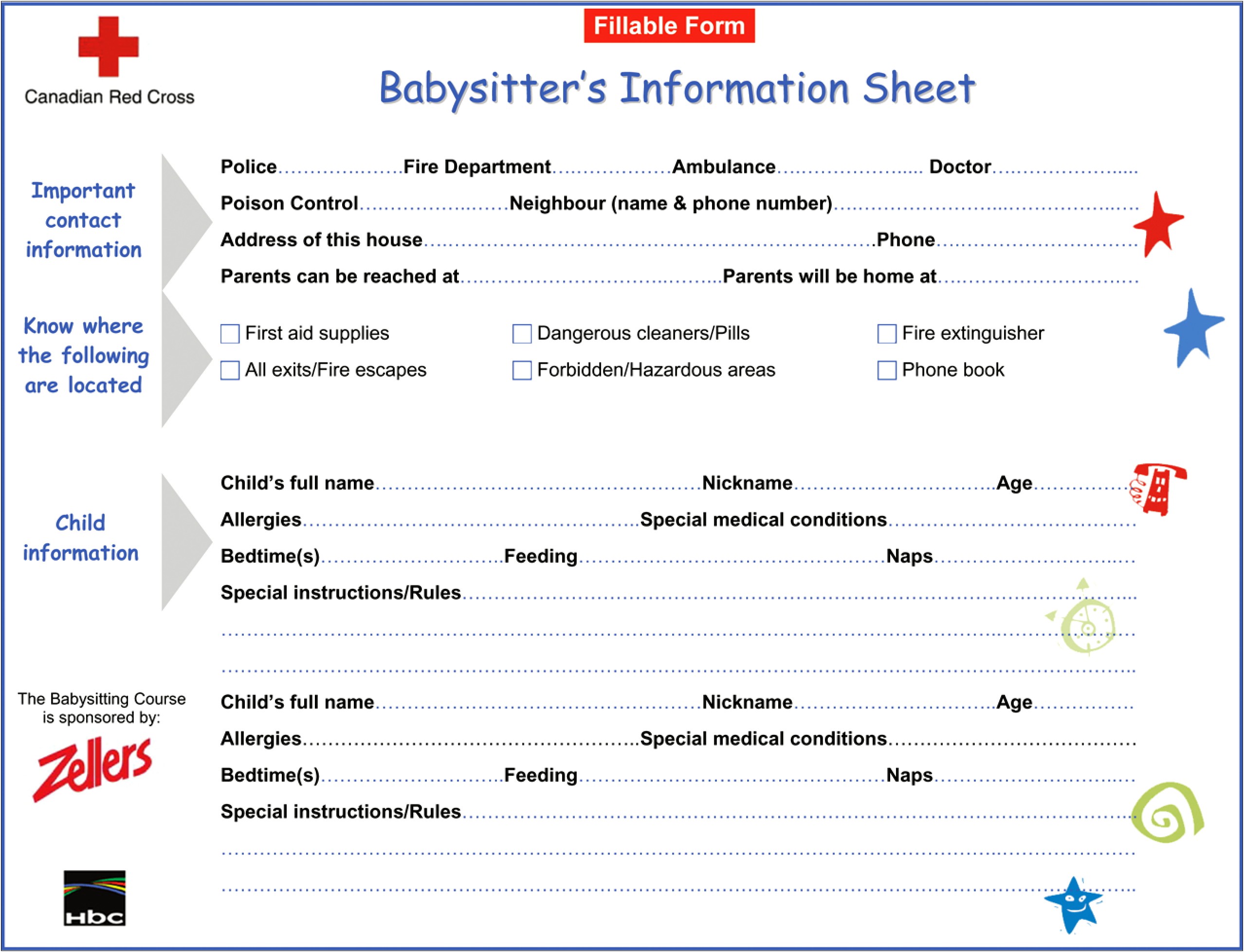 Babysitter Information Sheet Template Free Printable