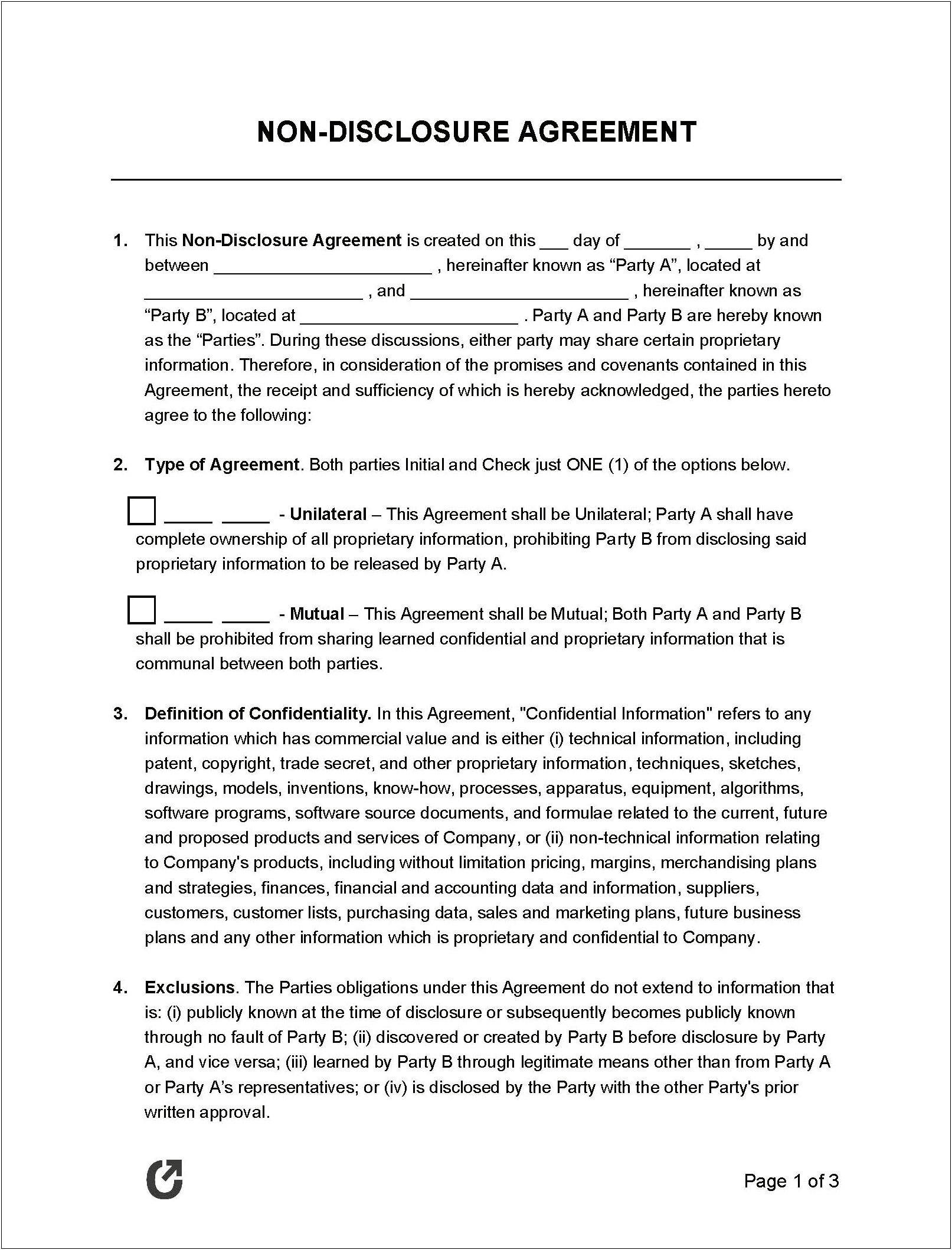 Basic Non Disclosure Agreement Template Free