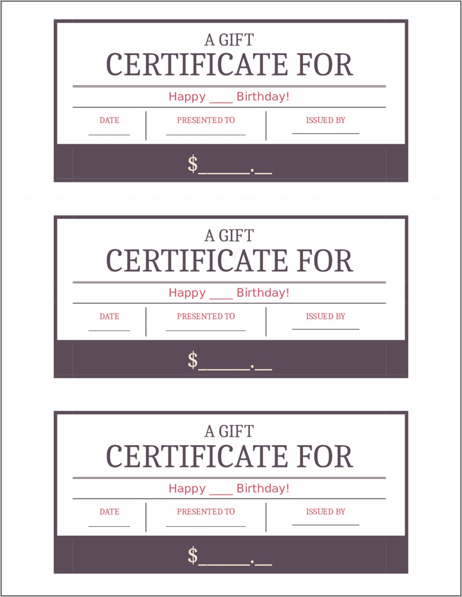 Blank Birthday Gift Certificate Template Free