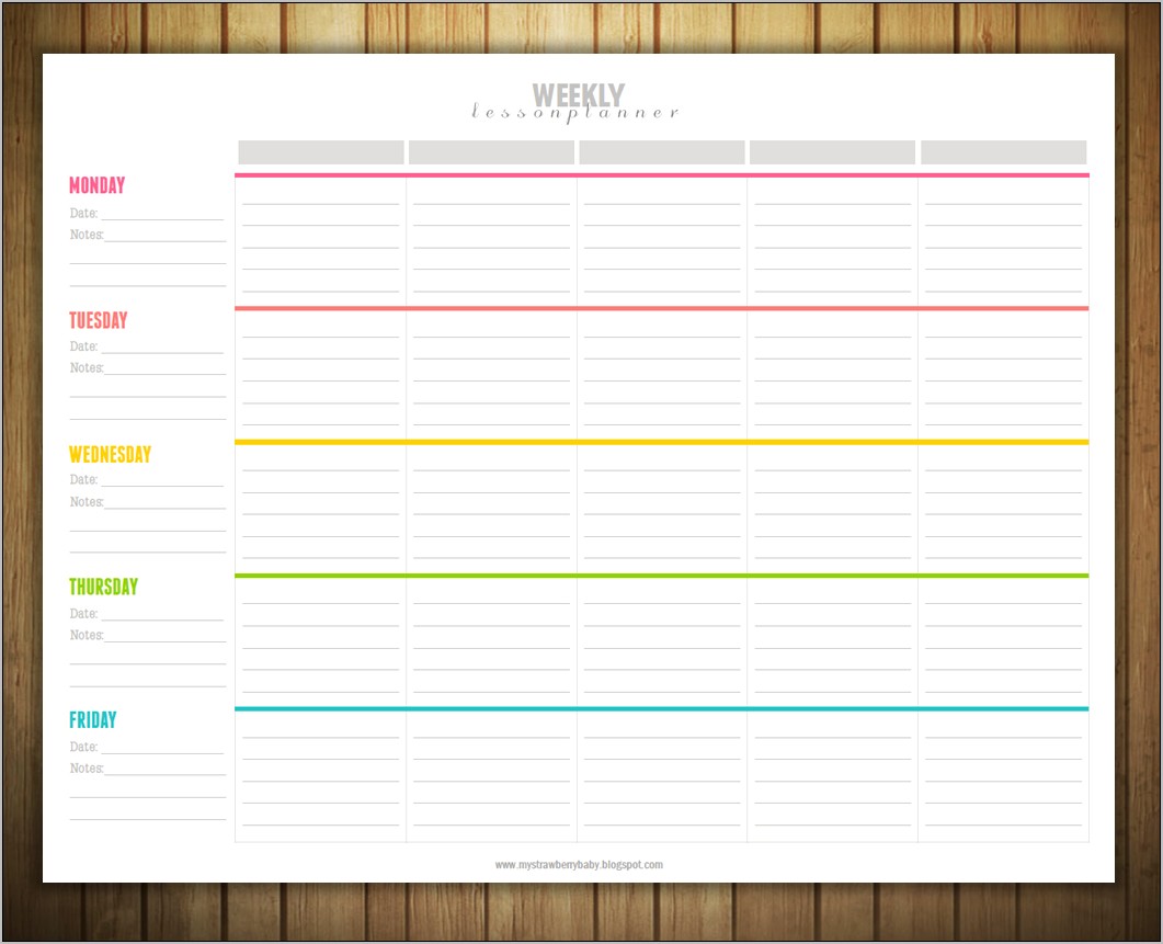 Blank Weekly Lesson Plan Template Free