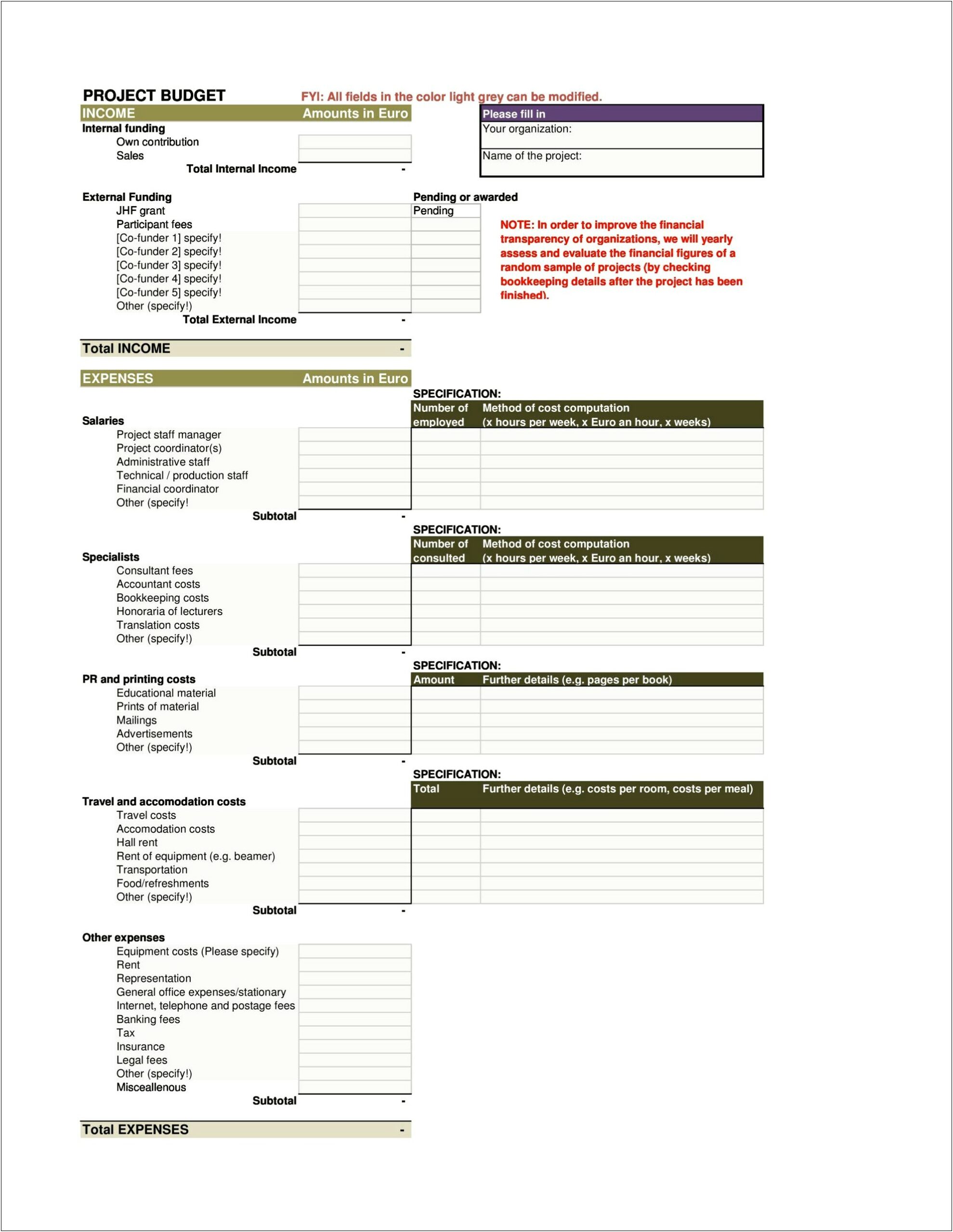 Budget Spreadsheets Template Free With Subtotals