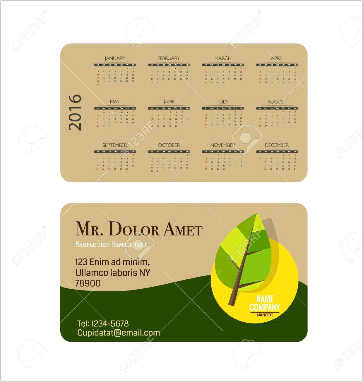 Business Card Calendar Template 2016 Free