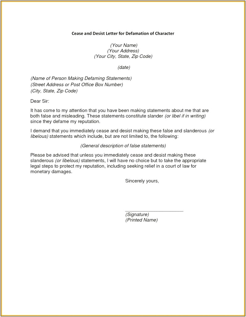 Cease And Desist Letter Free Template