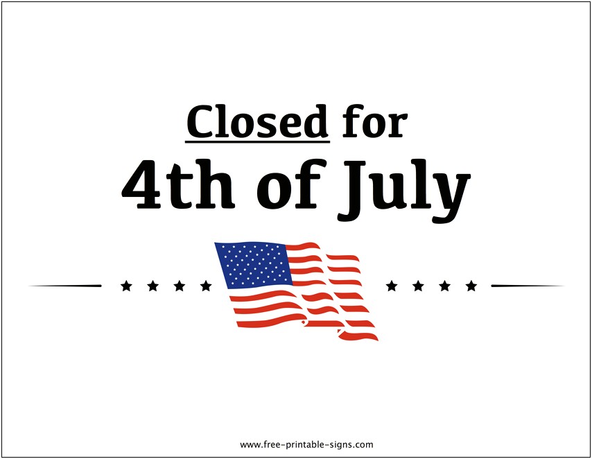 Closed 4th Of July Templates Free
