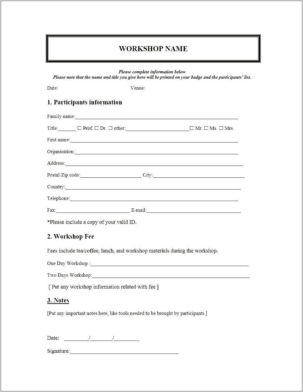 Conference Registration Form Template Free Download Resume Example