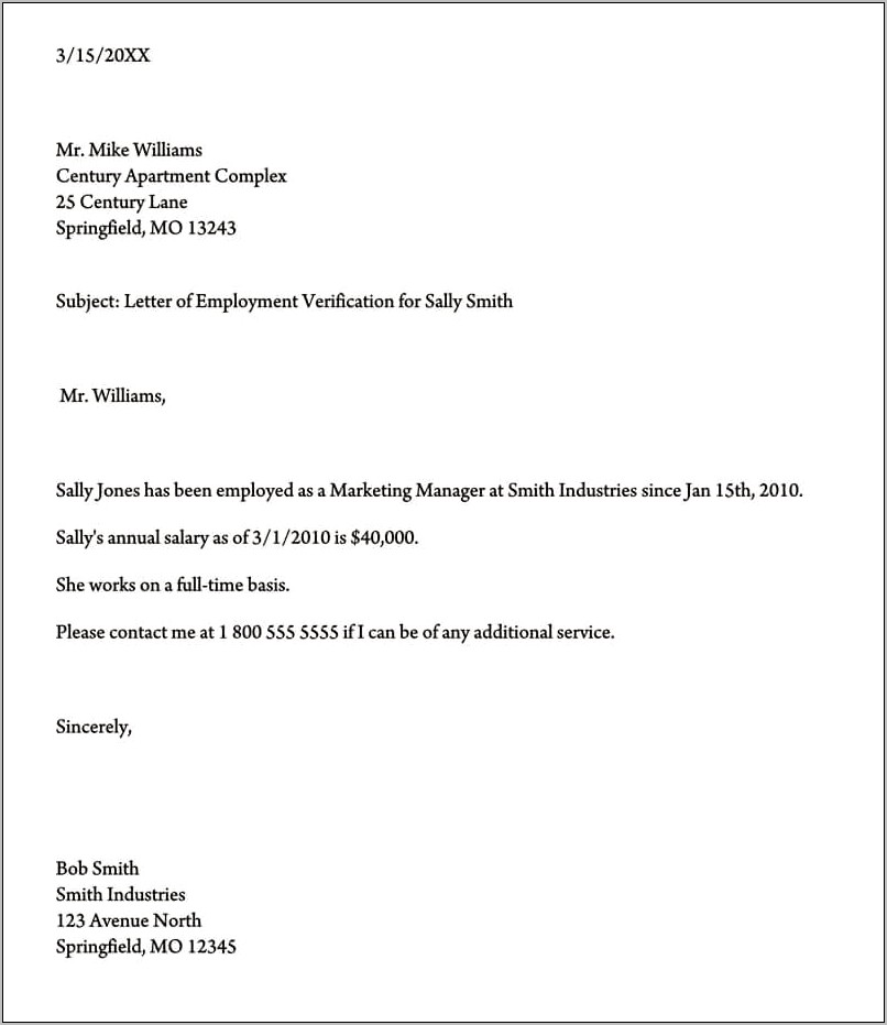 Confirmation Of Employment Letter Template Free