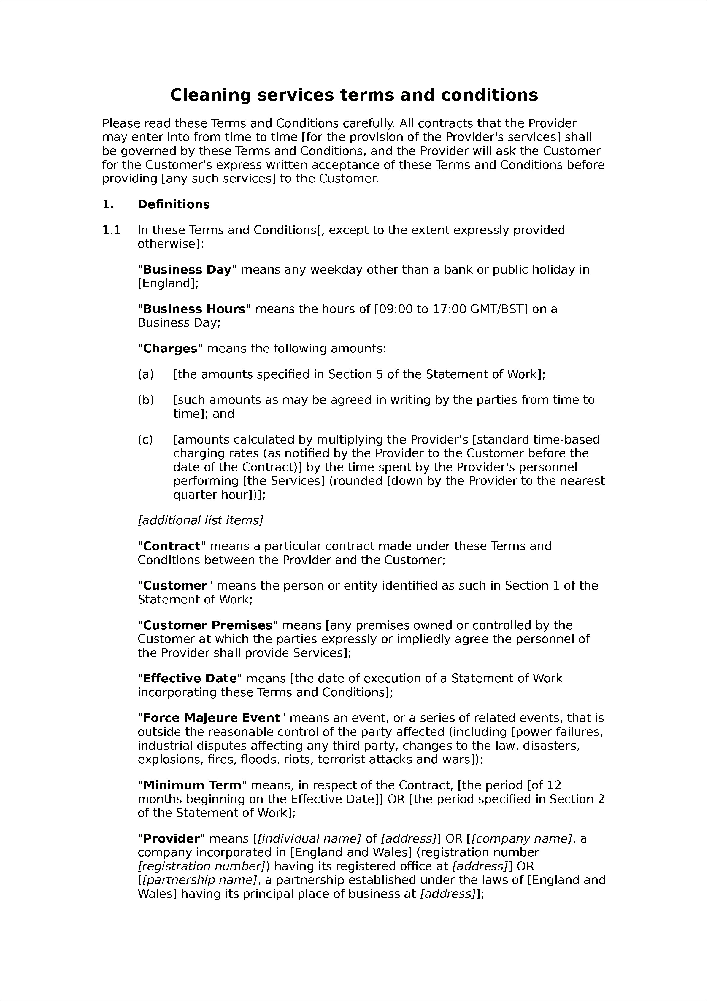 Contract Terms And Conditions Template Free