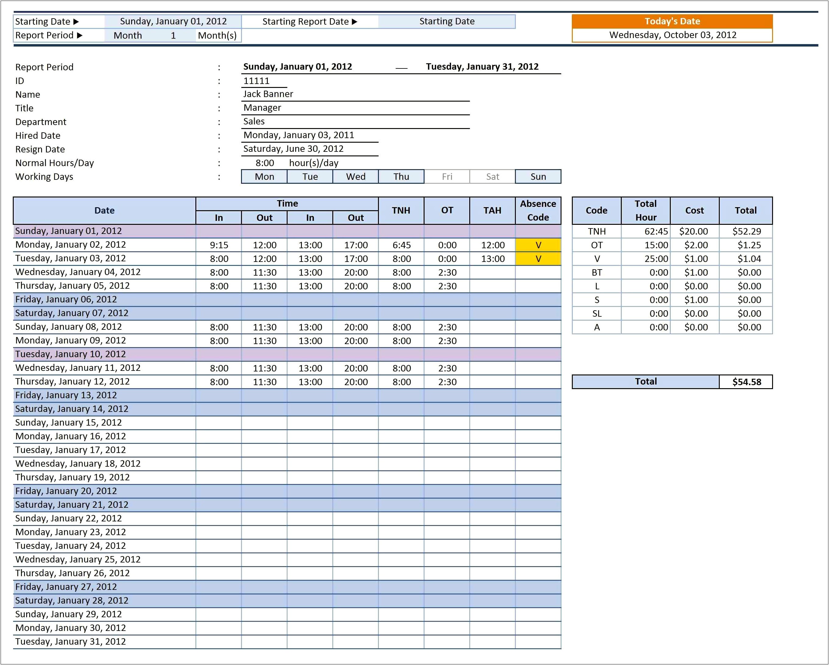 Excel Timesheet Template With Formulas Free