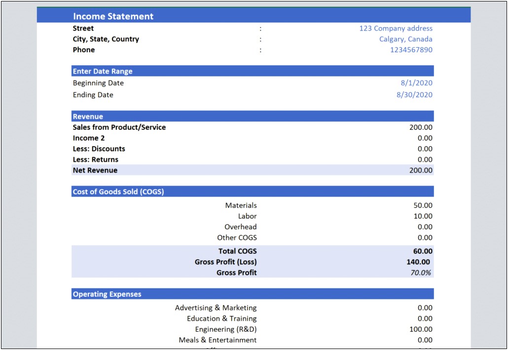 Free Accounting Template For Small Business