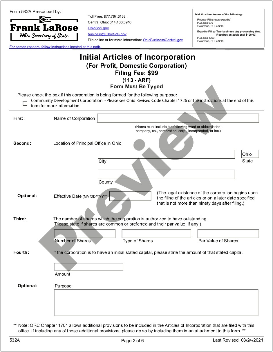 Free Articles Of Incorporation Template Word