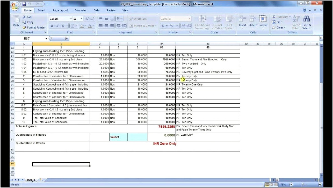 Free Bill Of Quantities Template Excel