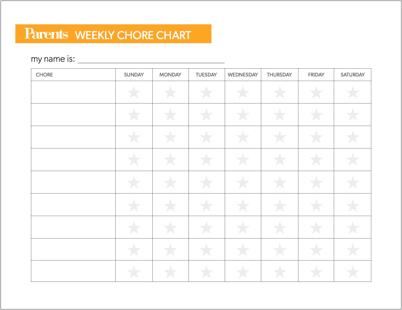 Free Chore Chart Template For Adults