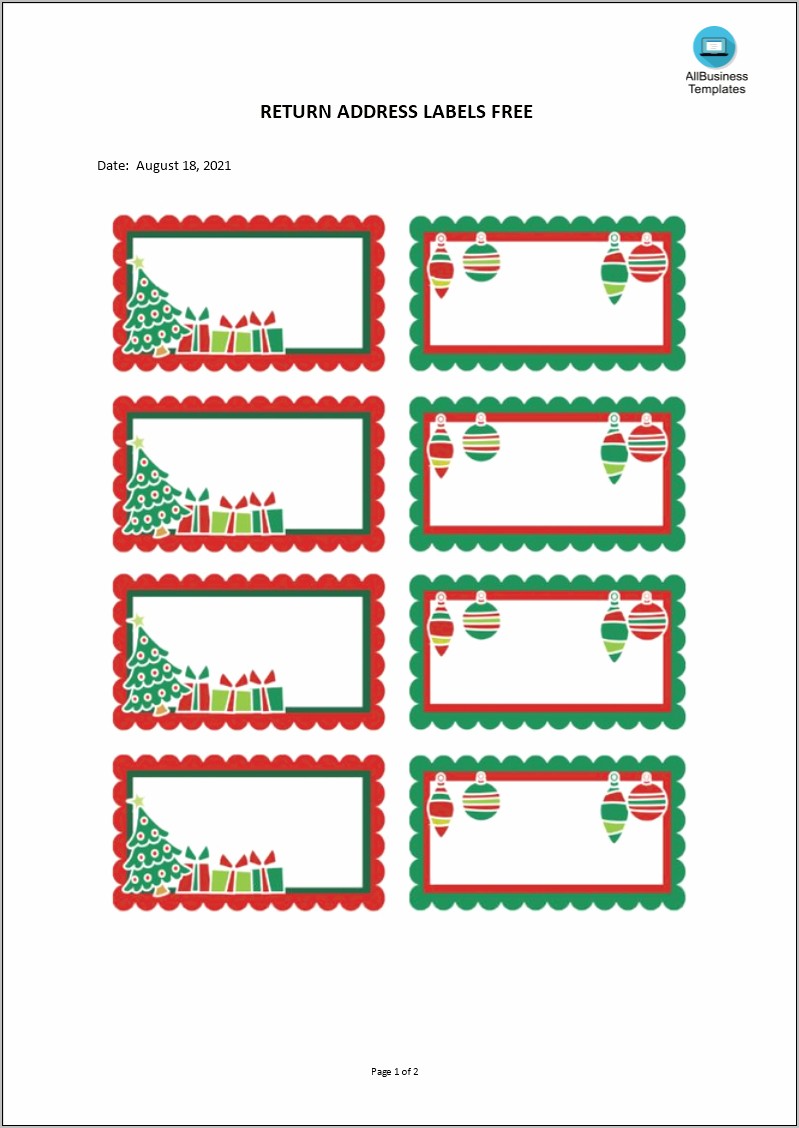 Free Christmas Return Address Labels Template Resume Example Gallery