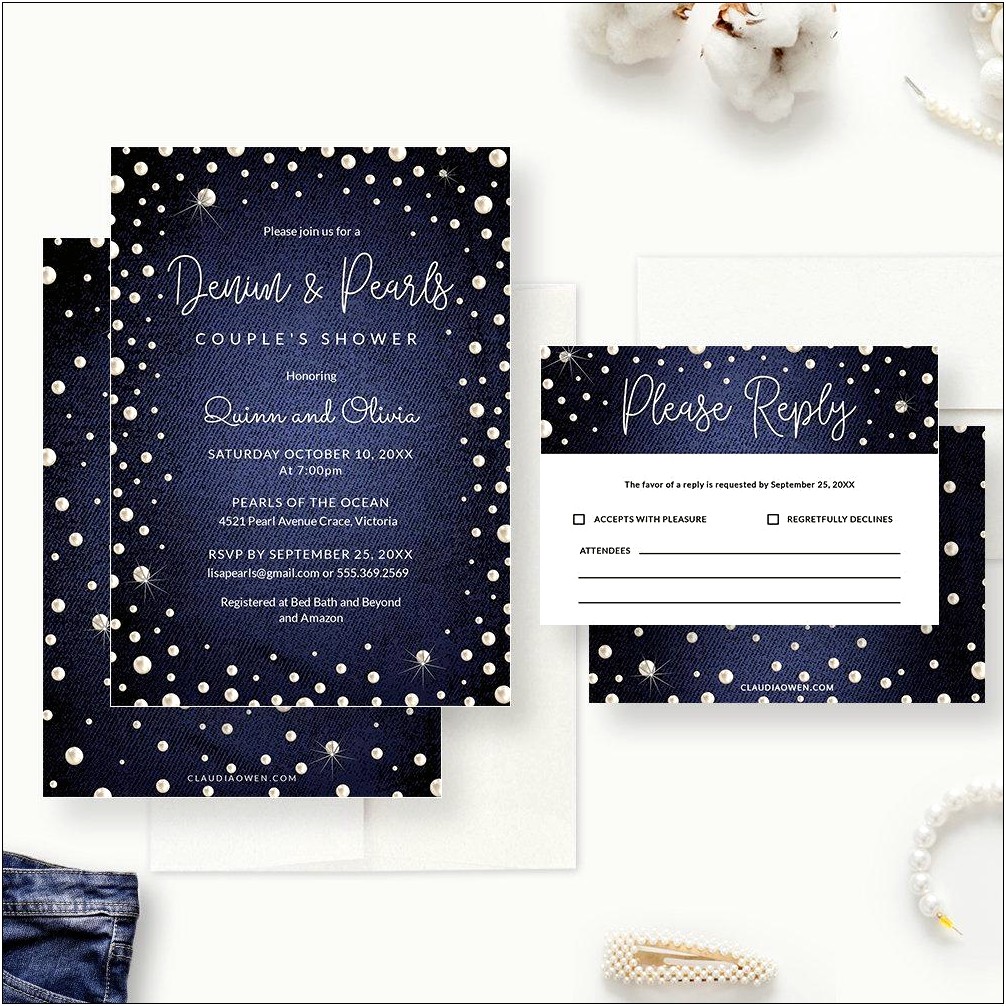 Free Denim And Pearls Invitation Templates