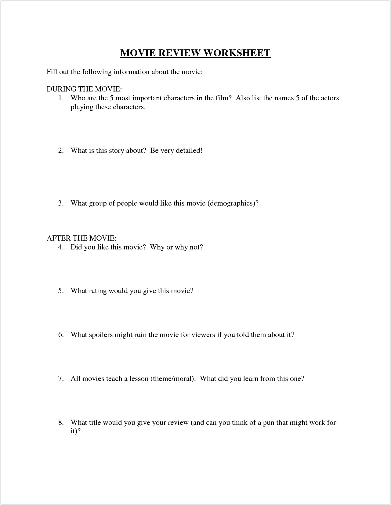 Free Movie Review Template For Students