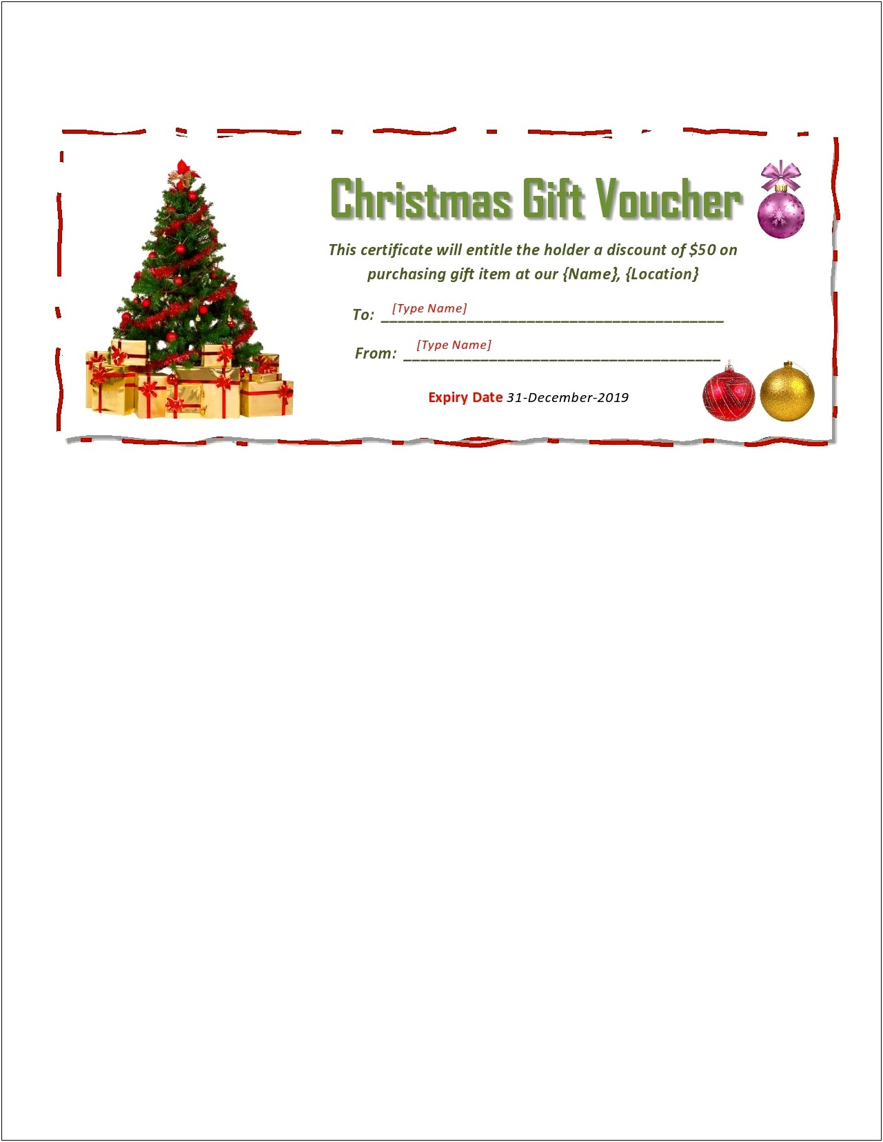 Free Online Gift Certificate Template Christmas