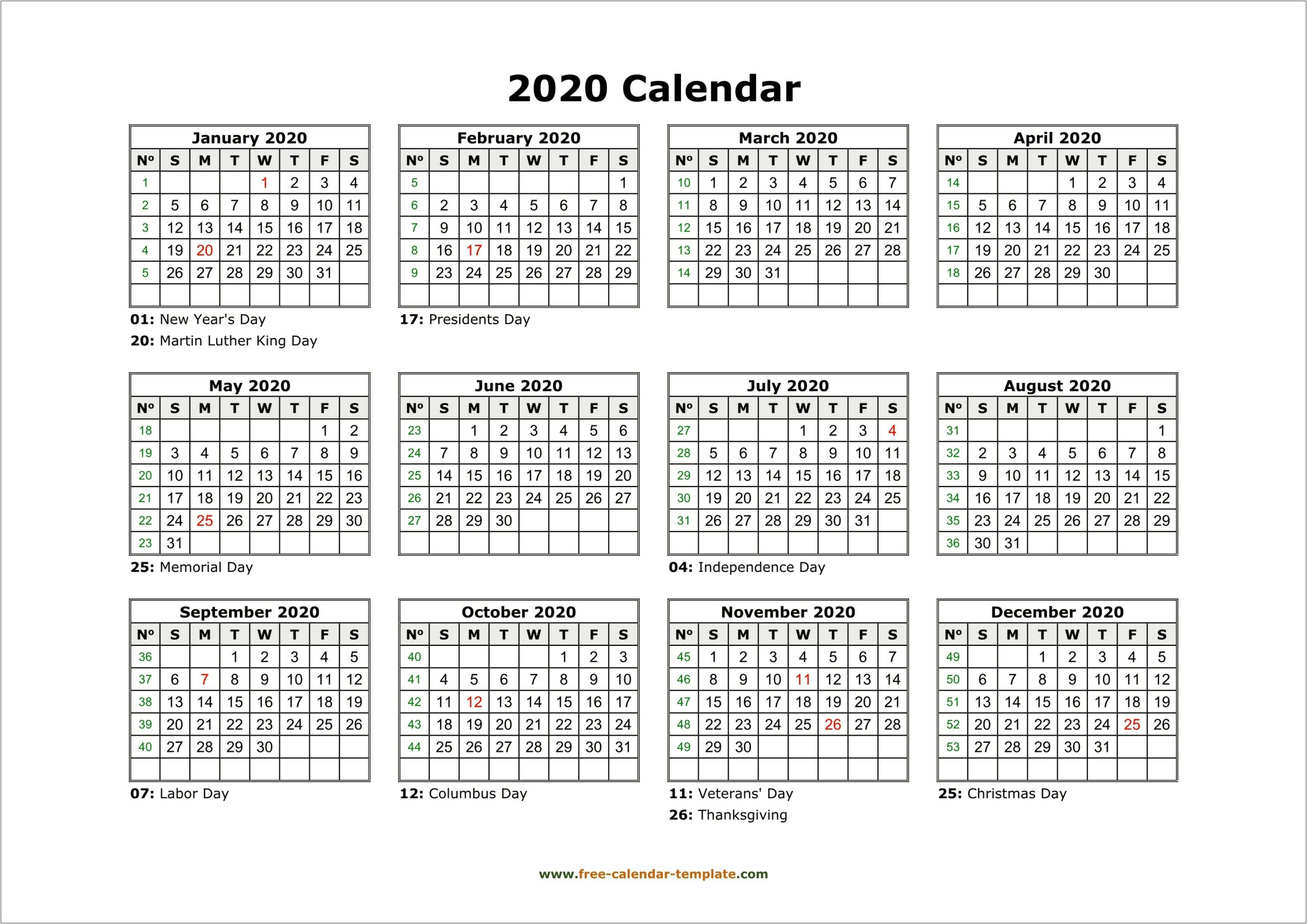 2020 Free Printable Photo Calendar Template - Resume Example Gallery