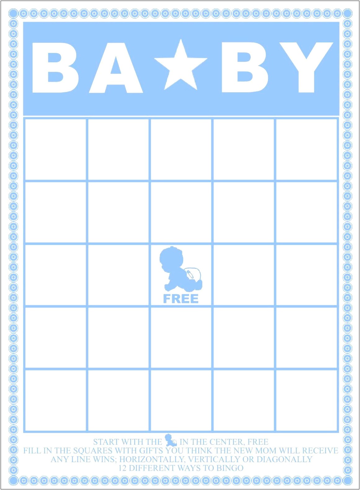 Free Printable Baby Shower Bingo Template