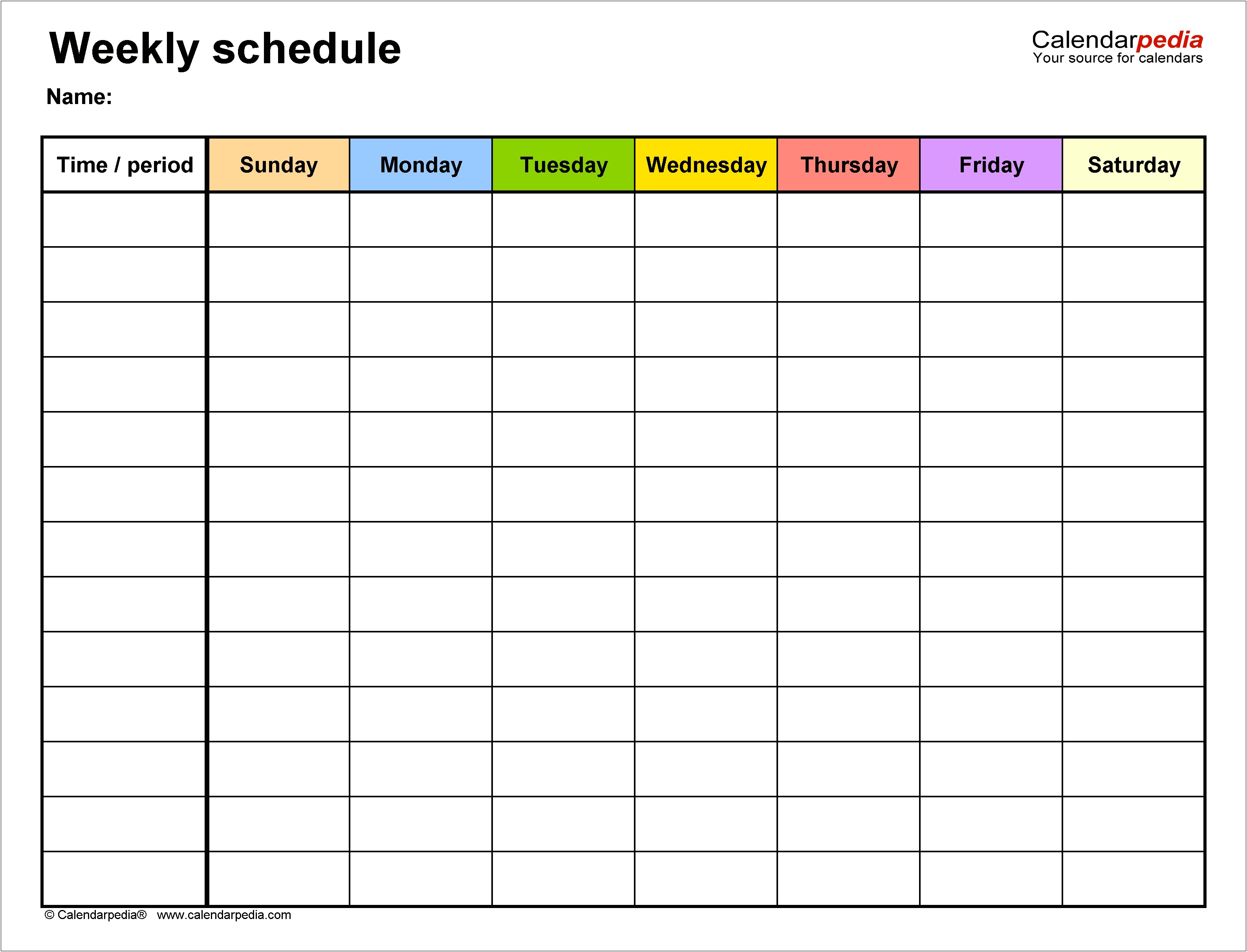 Free Printable Blank Weekly Calendar Template