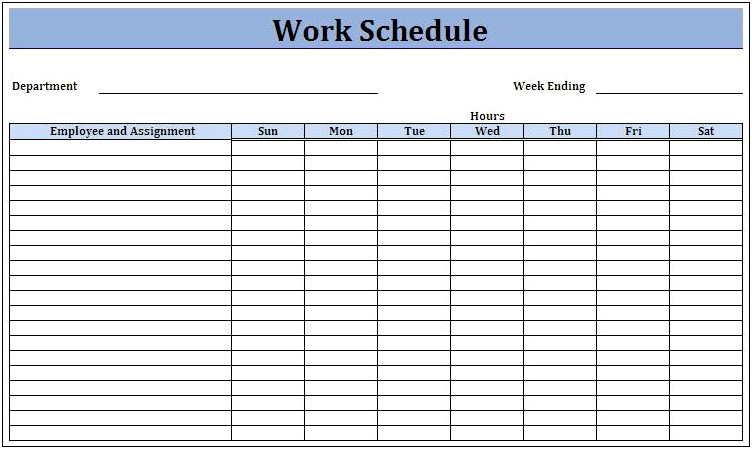printable daily work schedule template