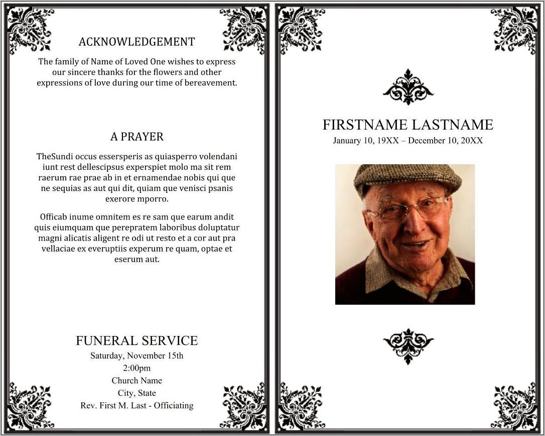 Free Printable Funeral Memorial Card Template