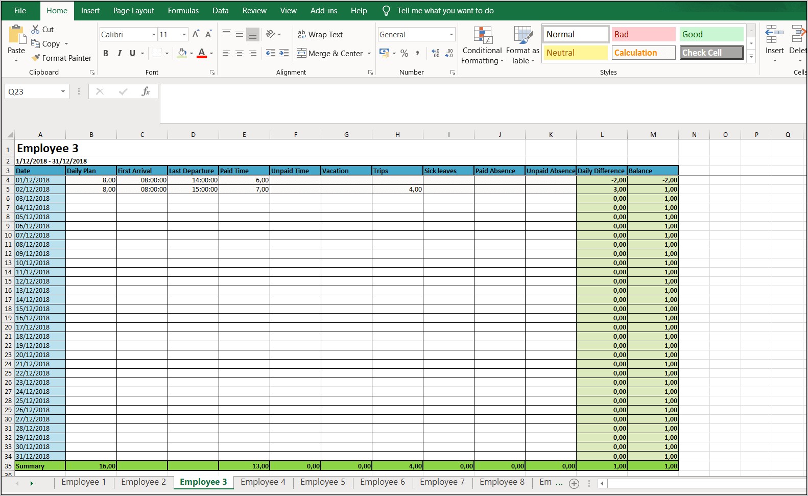 Free Time Card Templates For Excel