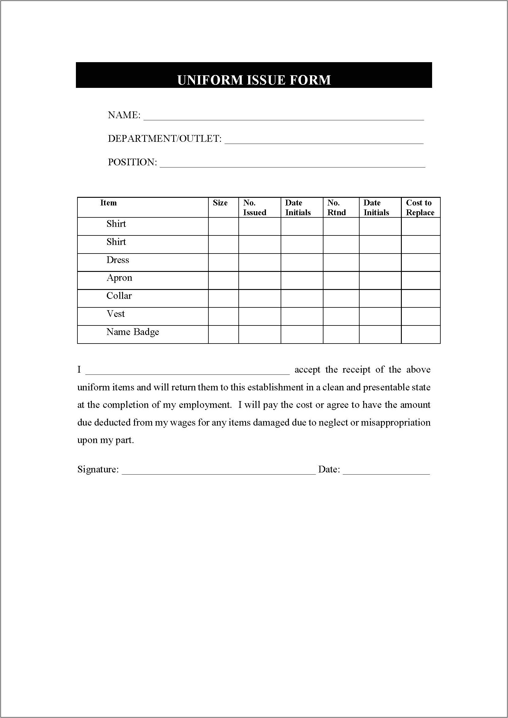 Free Uniform Order Form Template Excel Resume Example Gallery