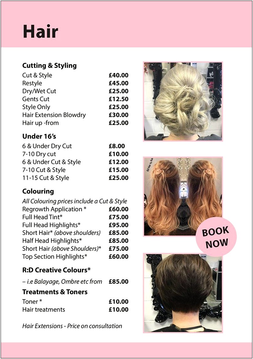Hair Salon Price List Template Free