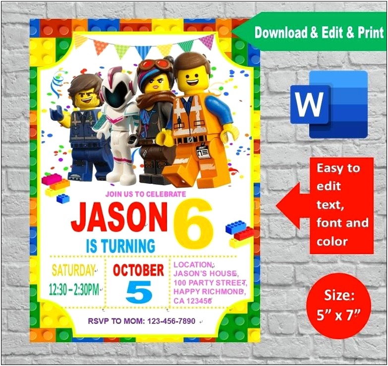 Lego Birthday Party Invitation Free Template