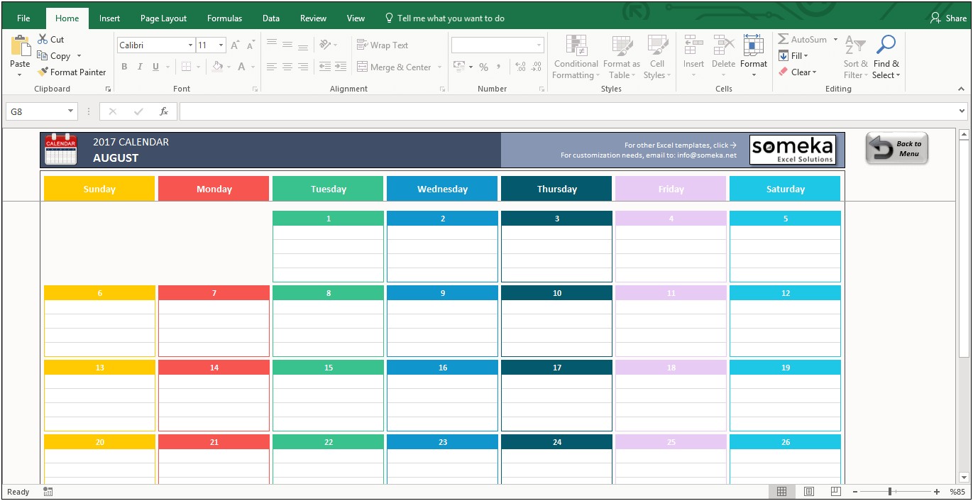 Microsoft Excel Calendar Template Free Download