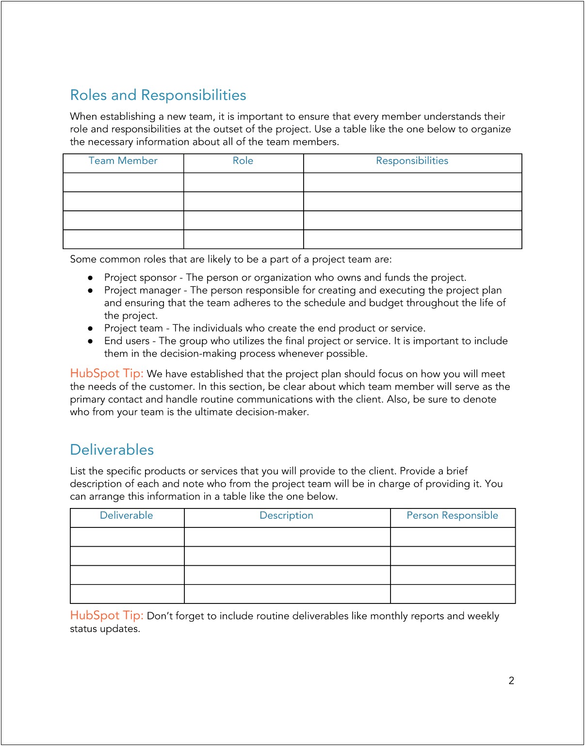 One Page Project Plan Template Free