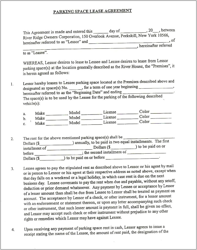 Parking Space Lease Agreement Free Template