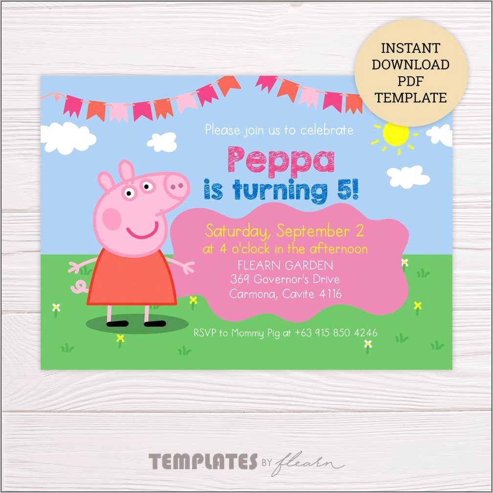 Peppa Pig Birthday Invitation Free Template