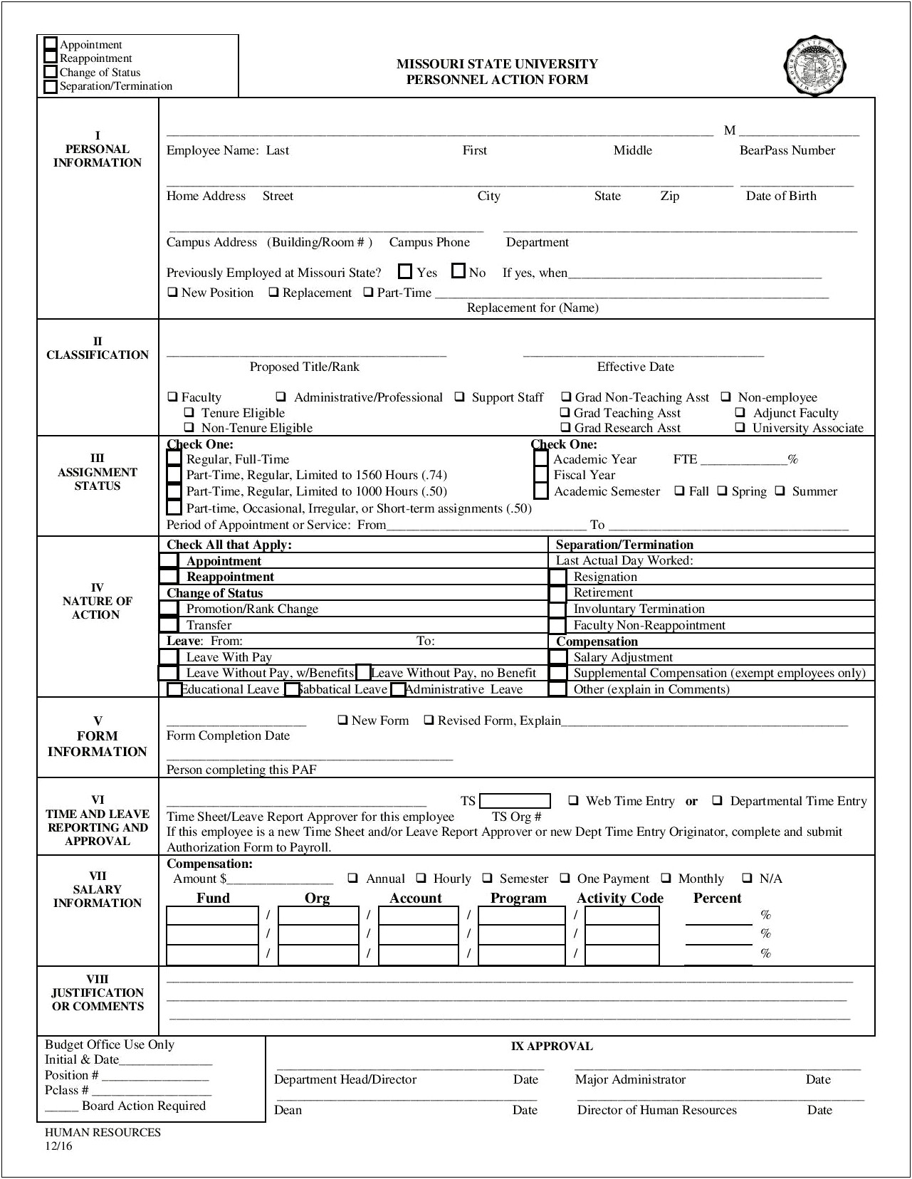 Personnel Action Form Template Word Free