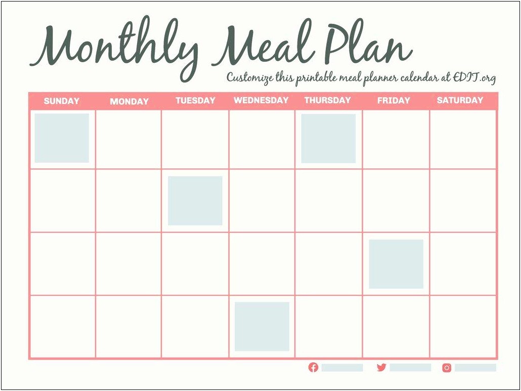 Printable Template Free Weekly Meal Planner Resume Example Gallery