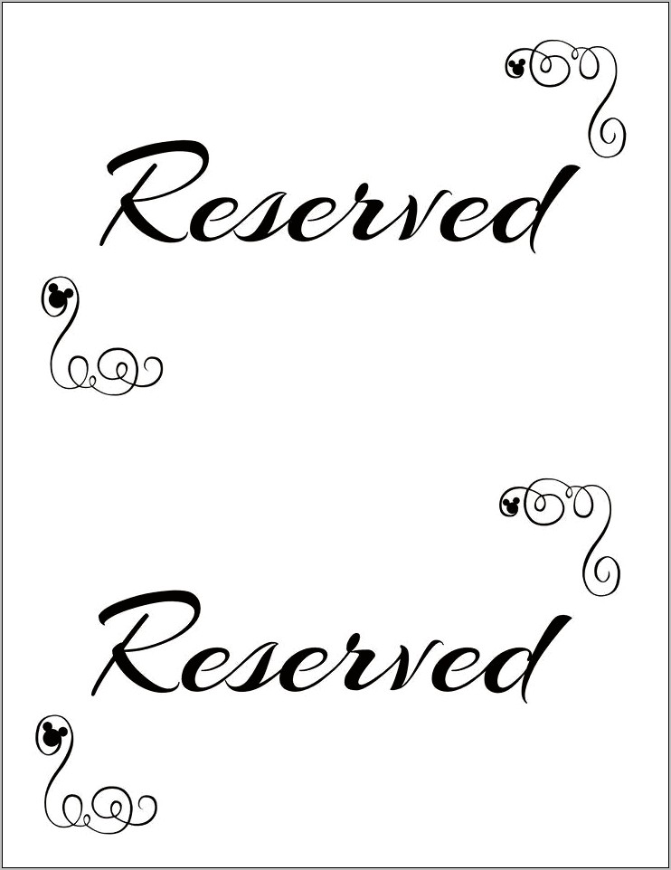 Reserved Signs For Tables Free Templates