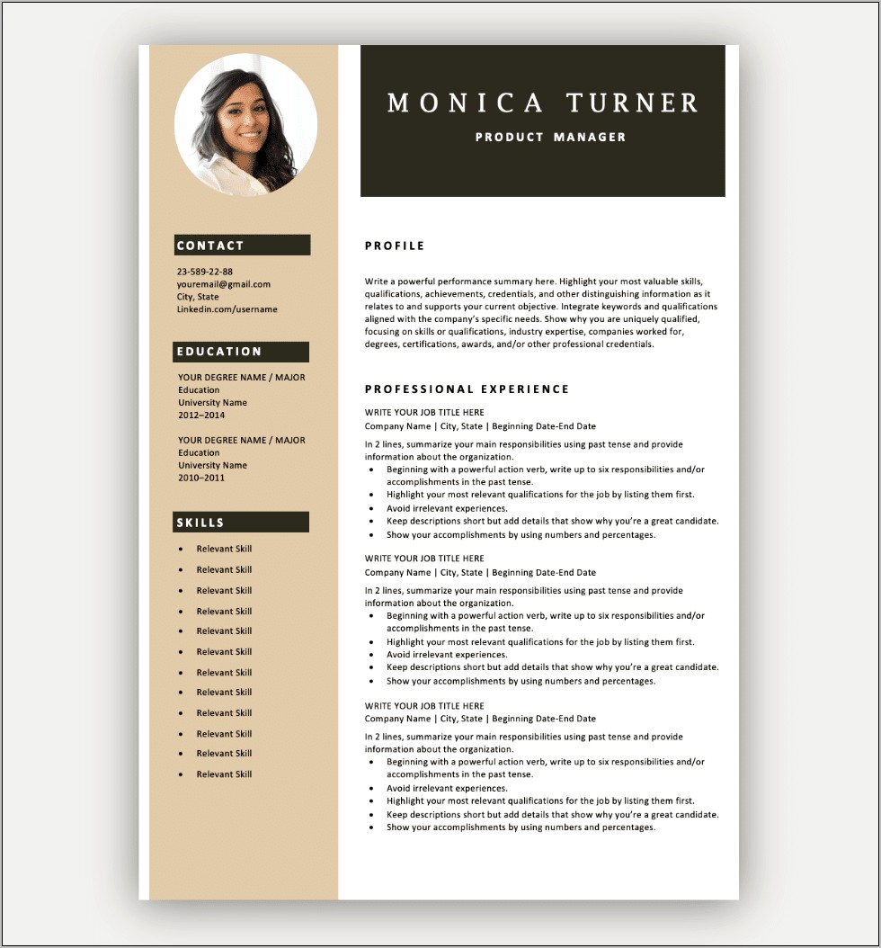 Resume Template In Word Free Download