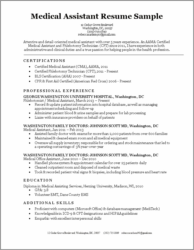 Resume Skills Examples For Medical Assistant