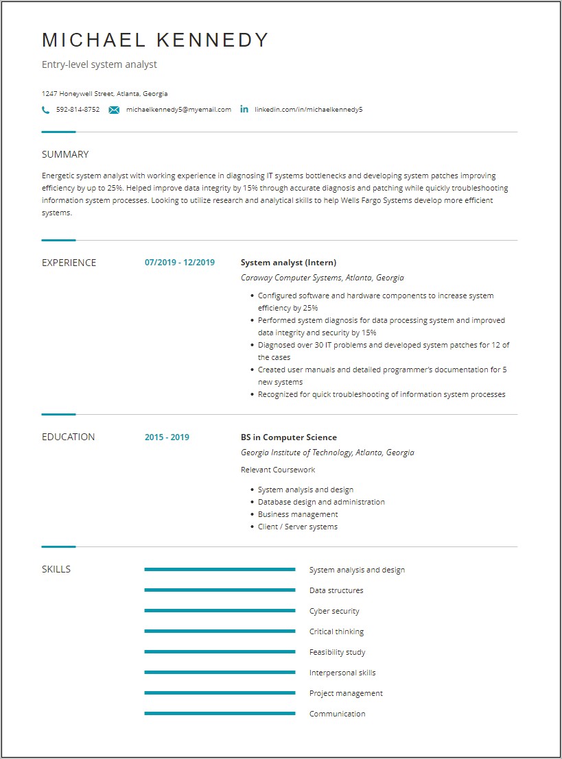 Resume Skills System Analyst Providing Training