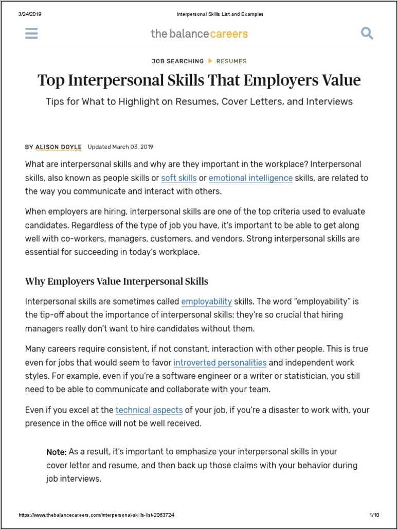 Resume Skills To List Examples For Interpersonal