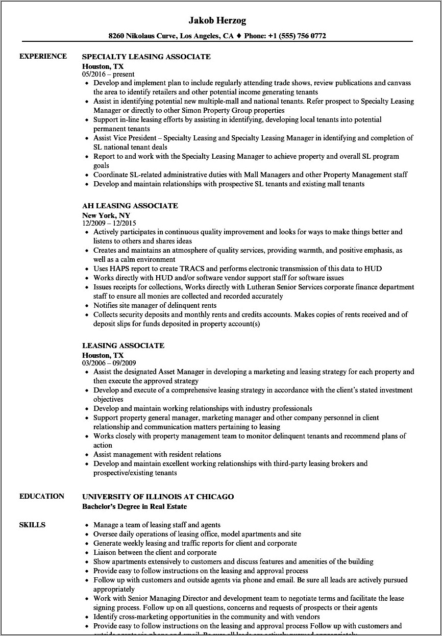 Resume Summary Examples For Leasing Agent