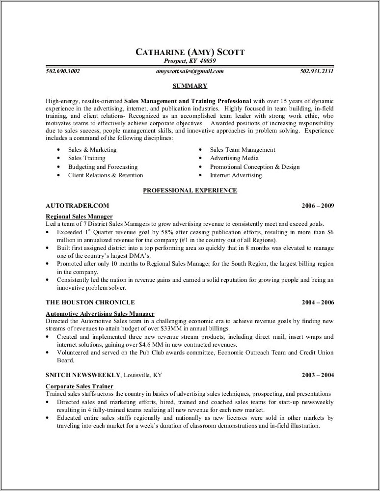 Resume Summary For Auto Sale Coordinator