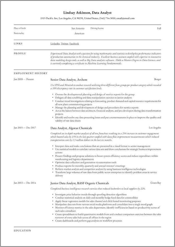 Resume Summary For Information Technology Major Sample