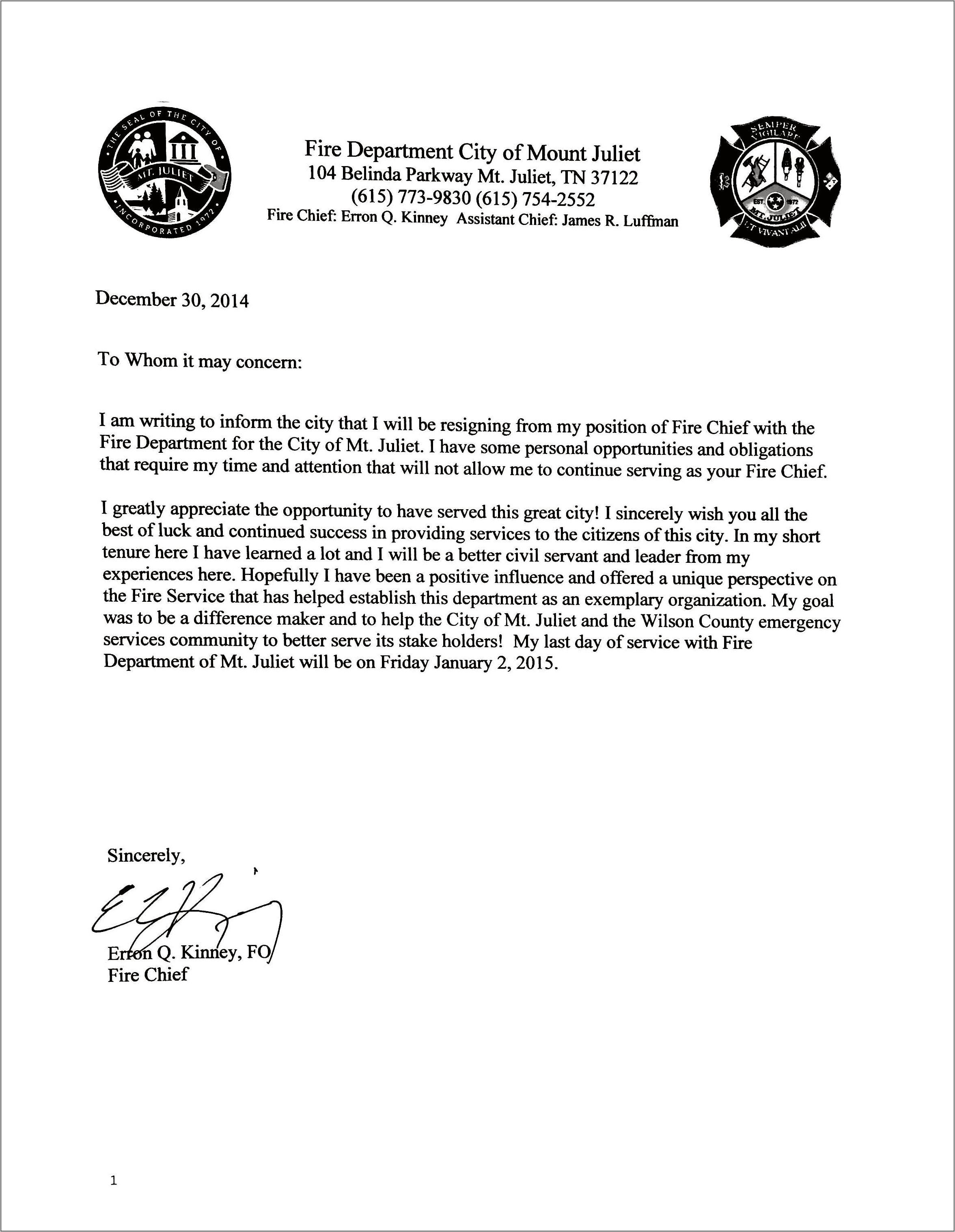 Resume Summary Letter For A Fire Fighter