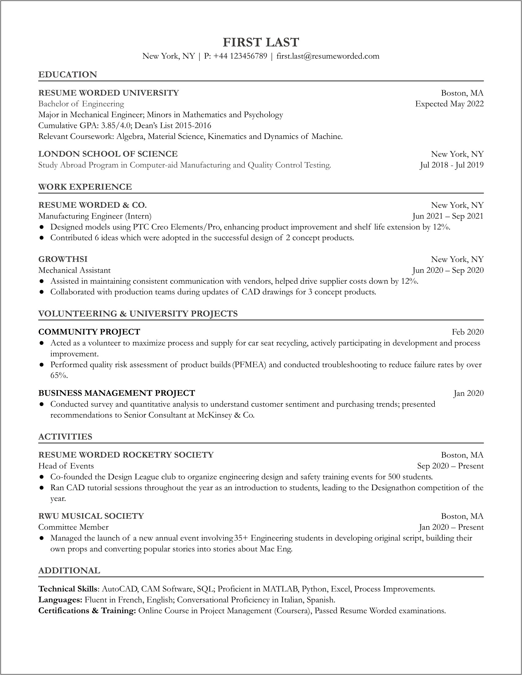 Resume Summary Of Entry Level Mechanical Engineer