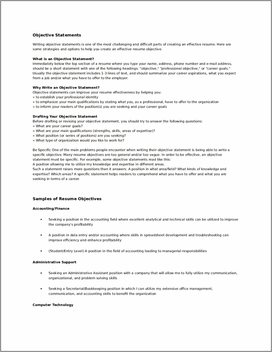 Resume Summary Of Qualifications Or Objective Examples