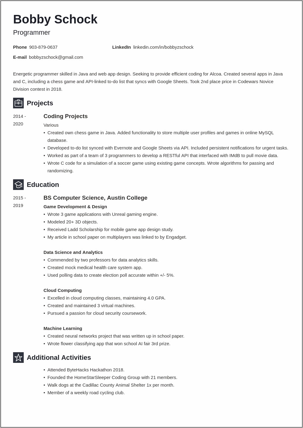 resume summary with little experience
