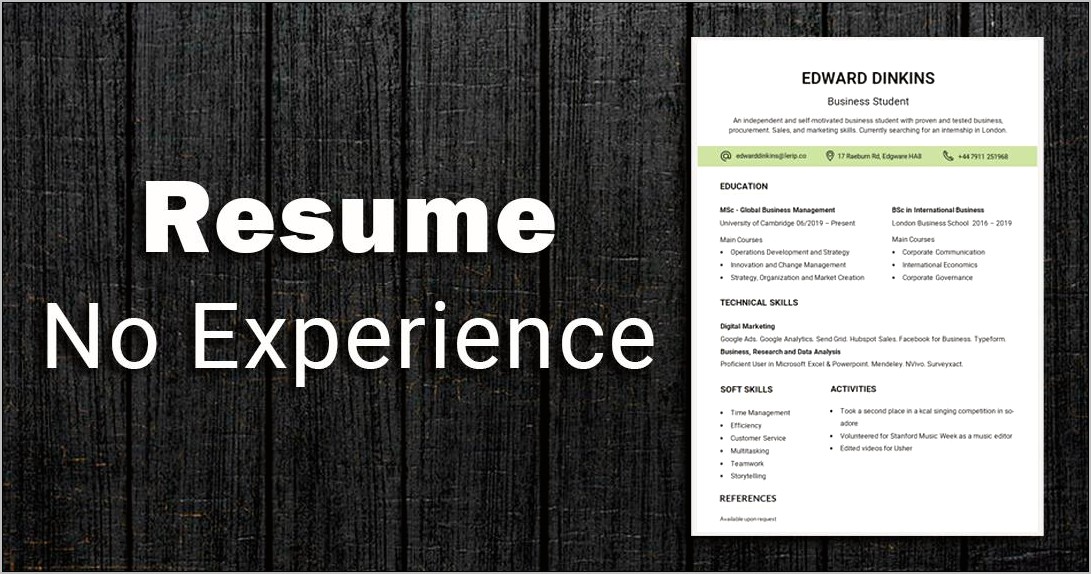 Resume Summary With No Experience Business Student