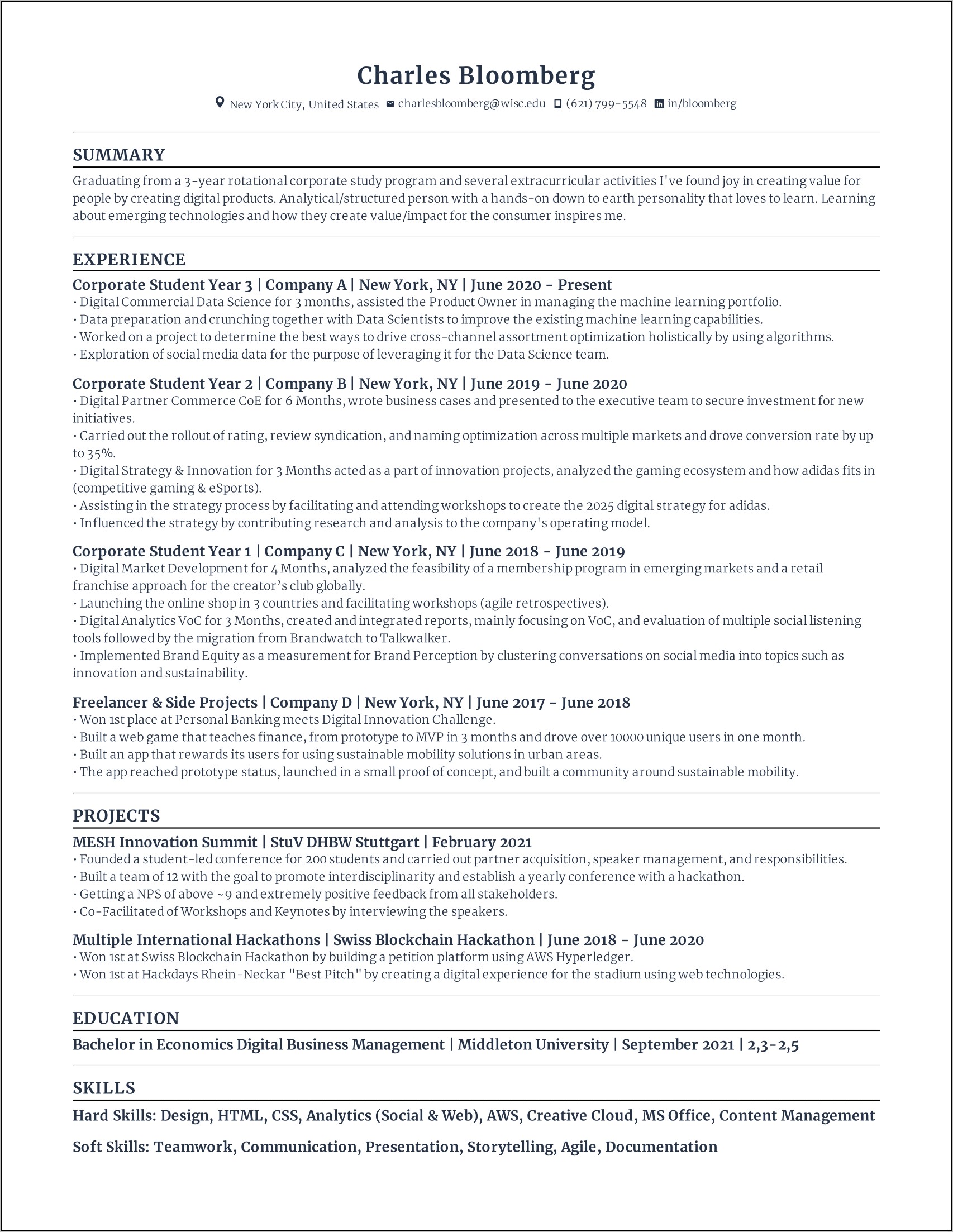 short summary for resume with no experience